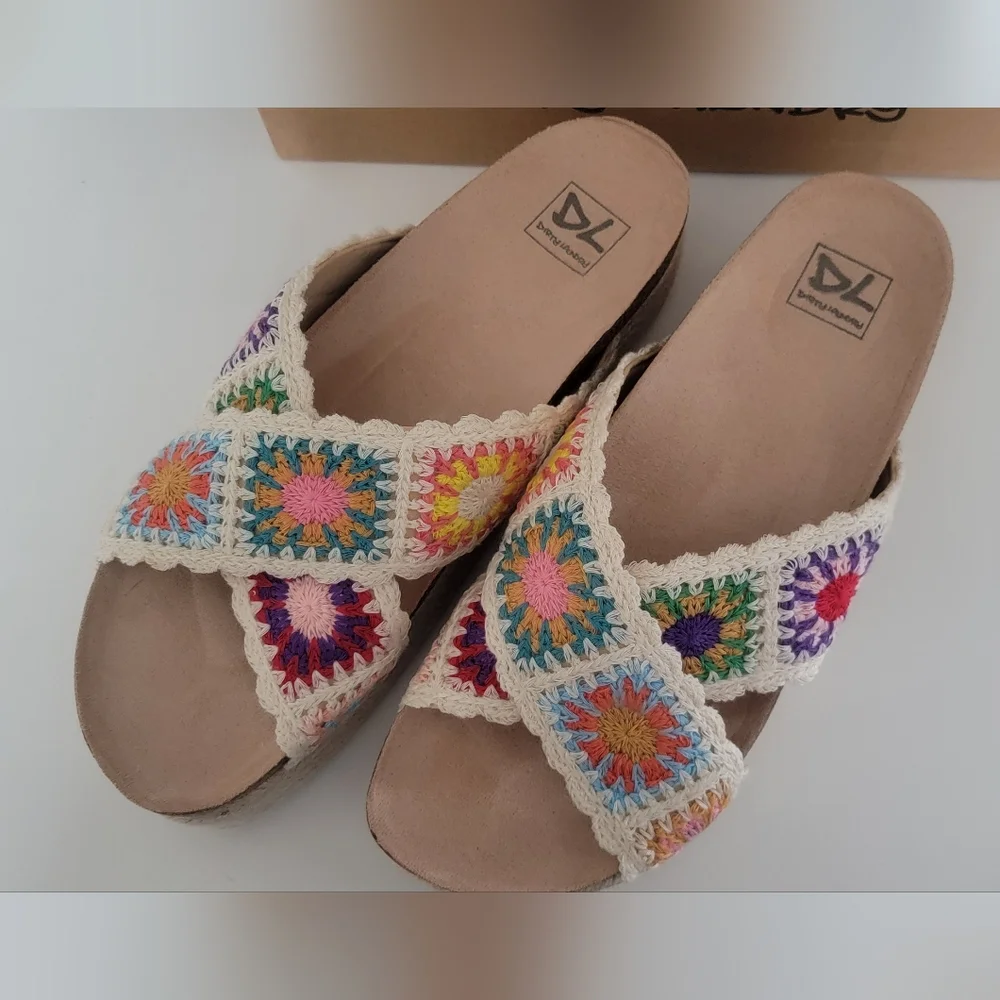 Dirty Laundry Women's Crochet Platform Sandals - Multicolor NIB SIZE 11 - Picture 2 of 5